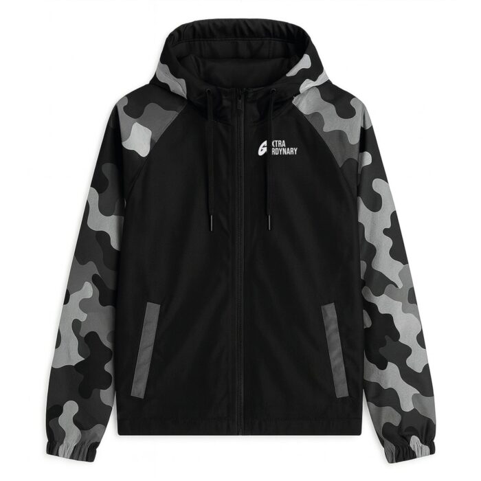 Chaqueta Negra Rompevientos Camuflado